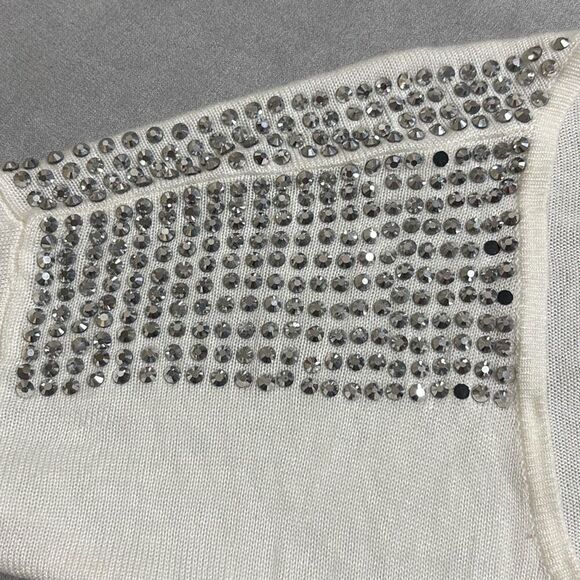 Express Small White Rhinestone Embellished Shoulders Scoop Neck Knit Top Bling - Picture 5 of 10